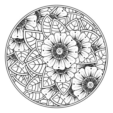 Mehndi 'nin kına, mehndi, dövme, dekorasyon çiçeği. Etnik doğu tarzında dekoratif bir süs. Karalama süsü. El çizimi çizimi çizimi. boyama kitabı sayfası.