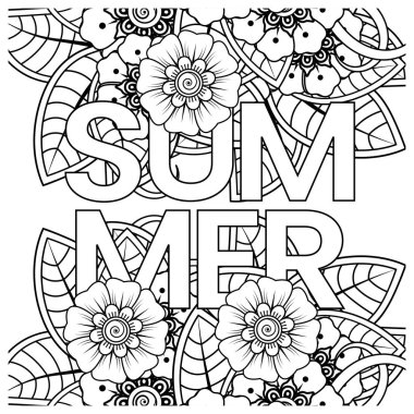 Mehndi 'nin kına, mehndi, dövme, dekorasyon çiçeği. Etnik doğu tarzında dekoratif bir süs. Karalama süsü. El çizimi çizimi çizimi. boyama kitabı sayfası.