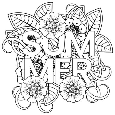 Mehndi 'nin kına, mehndi, dövme, dekorasyon çiçeği. Etnik doğu tarzında dekoratif bir süs. Karalama süsü. El çizimi çizimi çizimi. boyama kitabı sayfası.