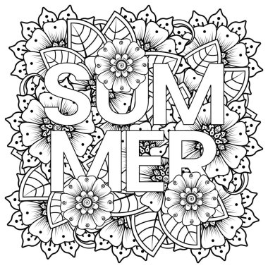 Mehndi 'nin kına, mehndi, dövme, dekorasyon çiçeği. Etnik doğu tarzında dekoratif bir süs. Karalama süsü. El çizimi çizimi çizimi. boyama kitabı sayfası.