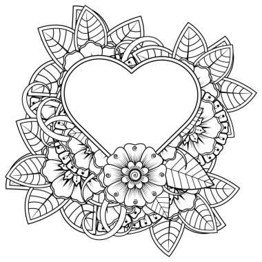 Mehndi 'nin kına, mehndi, dövme, dekorasyon çiçeği. Etnik doğu tarzında dekoratif bir süs. Karalama süsü. El çizimi çizimi çizimi. boyama kitabı sayfası.