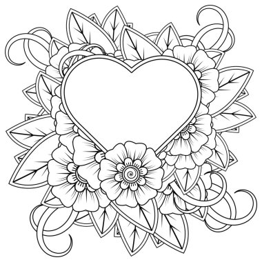 Mehndi 'nin kına, mehndi, dövme, dekorasyon çiçeği. Etnik doğu tarzında dekoratif bir süs. Karalama süsü. El çizimi çizimi çizimi. boyama kitabı sayfası.