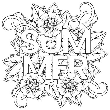 Mehndi 'nin kına, mehndi, dövme, dekorasyon çiçeği. Etnik doğu tarzında dekoratif bir süs. Karalama süsü. El çizimi çizimi çizimi. boyama kitabı sayfası.