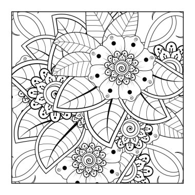 Mehndi 'nin kına, mehndi, dövme, dekorasyon çiçeği. Etnik doğu tarzında dekoratif bir süs. Karalama süsü. El çizimi çizimi çizimi. boyama kitabı sayfası.