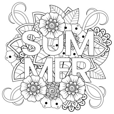 Mehndi 'nin kına, mehndi, dövme, dekorasyon çiçeği. Etnik doğu tarzında dekoratif bir süs. Karalama süsü. El çizimi çizimi çizimi. boyama kitabı sayfası.