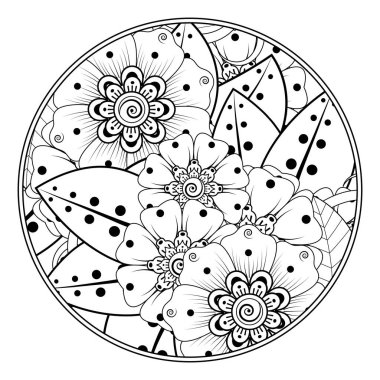 Mehndi 'nin kına, mehndi, dövme, dekorasyon çiçeği. Etnik doğu tarzında dekoratif bir süs. Karalama süsü. El çizimi çizimi çizimi. boyama kitabı sayfası.