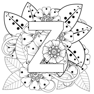 Mehndi 'nin kına, mehndi, dövme, dekorasyon çiçeği. Etnik doğu tarzında dekoratif bir süs. Karalama süsü. El çizimi çizimi çizimi. boyama kitabı sayfası.