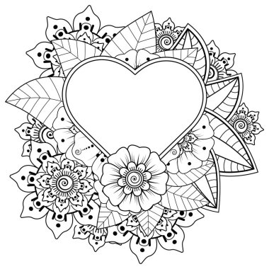 Mehndi 'nin kına, mehndi, dövme, dekorasyon çiçeği. Etnik doğu tarzında dekoratif bir süs. Karalama süsü. El çizimi çizimi çizimi. boyama kitabı sayfası.