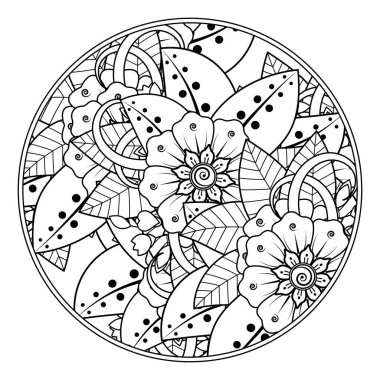 Mehndi 'nin kına, mehndi, dövme, dekorasyon çiçeği. Etnik doğu tarzında dekoratif bir süs. Karalama süsü. El çizimi çizimi çizimi. boyama kitabı sayfası.