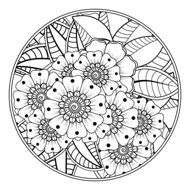 Mehndi 'nin kına, mehndi, dövme, dekorasyon çiçeği. Etnik doğu tarzında dekoratif bir süs. Karalama süsü. El çizimi çizimi çizimi. boyama kitabı sayfası.