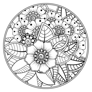 Mehndi 'nin kına, mehndi, dövme, dekorasyon çiçeği. Etnik doğu tarzında dekoratif bir süs. Karalama süsü. El çizimi çizimi çizimi. boyama kitabı sayfası.