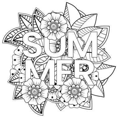 Mehndi 'nin kına, mehndi, dövme, dekorasyon çiçeği. Etnik doğu tarzında dekoratif bir süs. Karalama süsü. El çizimi çizimi çizimi. boyama kitabı sayfası.