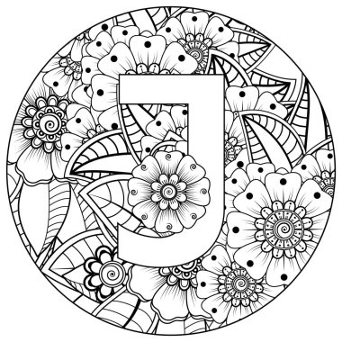 Mehndi 'nin kına, mehndi, dövme, dekorasyon çiçeği. Etnik doğu tarzında dekoratif bir süs. Karalama süsü. El çizimi çizimi çizimi. boyama kitabı sayfası.