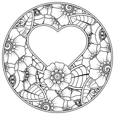 Mehndi 'nin kına, mehndi, dövme, dekorasyon çiçeği. Etnik doğu tarzında dekoratif bir süs. Karalama süsü. El çizimi çizimi çizimi. boyama kitabı sayfası.