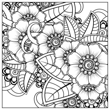 Mehndi 'nin kına, mehndi, dövme, dekorasyon çiçeği. Etnik doğu tarzında dekoratif bir süs. Karalama süsü. El çizimi çizimi çizimi. boyama kitabı sayfası.