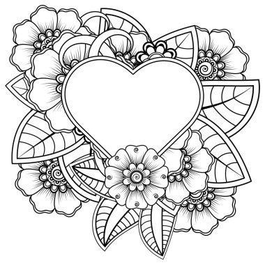 Mehndi 'nin kına, mehndi, dövme, dekorasyon çiçeği. Etnik doğu tarzında dekoratif bir süs. Karalama süsü. El çizimi çizimi çizimi. boyama kitabı sayfası.