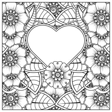 Mehndi 'nin kına, mehndi, dövme, dekorasyon çiçeği. Etnik doğu tarzında dekoratif bir süs. Karalama süsü. El çizimi çizimi çizimi. boyama kitabı sayfası.