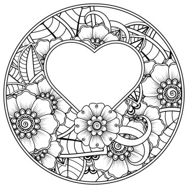 Mehndi 'nin kına, mehndi, dövme, dekorasyon çiçeği. Etnik doğu tarzında dekoratif bir süs. Karalama süsü. El çizimi çizimi çizimi. boyama kitabı sayfası.