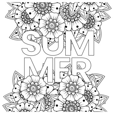 Mehndi 'nin kına, mehndi, dövme, dekorasyon çiçeği. Etnik doğu tarzında dekoratif bir süs. Karalama süsü. El çizimi çizimi çizimi. boyama kitabı sayfası.