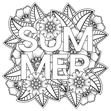 Mehndi 'nin kına, mehndi, dövme, dekorasyon çiçeği. Etnik doğu tarzında dekoratif bir süs. Karalama süsü. El çizimi çizimi çizimi. boyama kitabı sayfası.