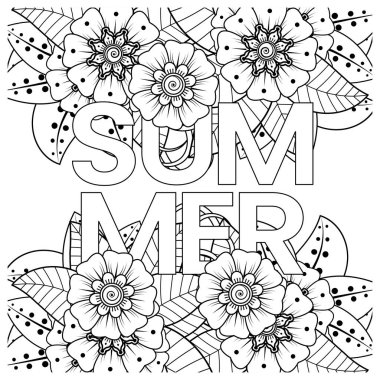 Mehndi 'nin kına, mehndi, dövme, dekorasyon çiçeği. Etnik doğu tarzında dekoratif bir süs. Karalama süsü. El çizimi çizimi çizimi. boyama kitabı sayfası.