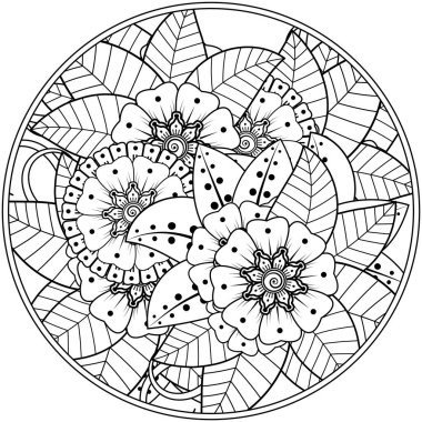 Mehndi 'nin kına, mehndi, dövme, dekorasyon çiçeği. Etnik doğu tarzında dekoratif bir süs. Karalama süsü. El çizimi çizimi çizimi. boyama kitabı sayfası.