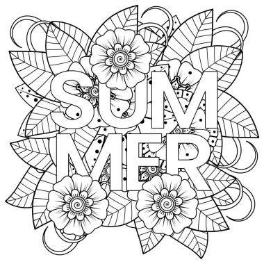 Mehndi 'nin kına, mehndi, dövme, dekorasyon çiçeği. Etnik doğu tarzında dekoratif bir süs. Karalama süsü. El çizimi çizimi çizimi. boyama kitabı sayfası.