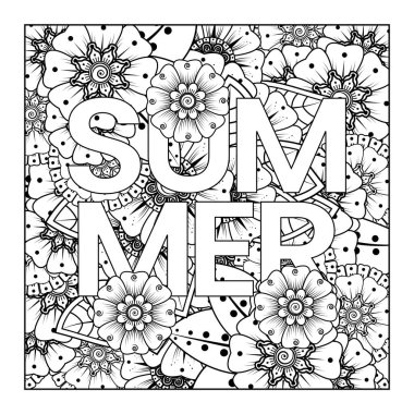 Mehndi 'nin kına, mehndi, dövme, dekorasyon çiçeği. Etnik doğu tarzında dekoratif bir süs. Karalama süsü. El çizimi çizimi çizimi. boyama kitabı sayfası.