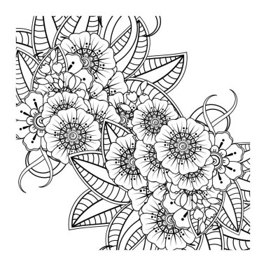 Mehndi 'nin kına, mehndi, dövme, dekorasyon çiçeği. Etnik doğu tarzında dekoratif bir süs. Karalama süsü. El çizimi çizimi çizimi. boyama kitabı sayfası.