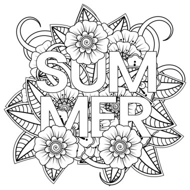 Mehndi 'nin kına, mehndi, dövme, dekorasyon çiçeği. Etnik doğu tarzında dekoratif bir süs. Karalama süsü. El çizimi çizimi çizimi. boyama kitabı sayfası.