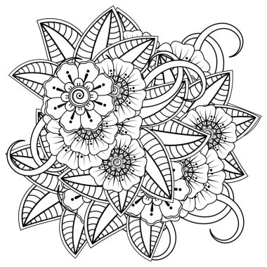 Mehndi 'nin kına, mehndi, dövme, dekorasyon çiçeği. Etnik doğu tarzında dekoratif bir süs. Karalama süsü. El çizimi çizimi çizimi. boyama kitabı sayfası.
