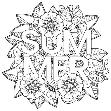 Mehndi 'nin kına, mehndi, dövme, dekorasyon çiçeği. Etnik doğu tarzında dekoratif bir süs. Karalama süsü. El çizimi çizimi çizimi. boyama kitabı sayfası.