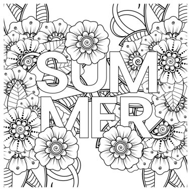 Mehndi 'nin kına, mehndi, dövme, dekorasyon çiçeği. Etnik doğu tarzında dekoratif bir süs. Karalama süsü. El çizimi çizimi çizimi. boyama kitabı sayfası.