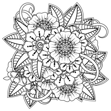 Mehndi 'nin kına, mehndi, dövme, dekorasyon çiçeği. Etnik doğu tarzında dekoratif bir süs. Karalama süsü. El çizimi çizimi çizimi. boyama kitabı sayfası.