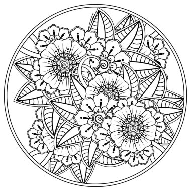 Mehndi 'nin kına, mehndi, dövme, dekorasyon çiçeği. Etnik doğu tarzında dekoratif bir süs. Karalama süsü. El çizimi çizimi çizimi. boyama kitabı sayfası.