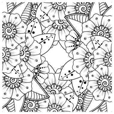 Mehndi 'nin kına, mehndi, dövme, dekorasyon çiçeği. Etnik doğu tarzında dekoratif bir süs. Karalama süsü. El çizimi çizimi çizimi. boyama kitabı sayfası.