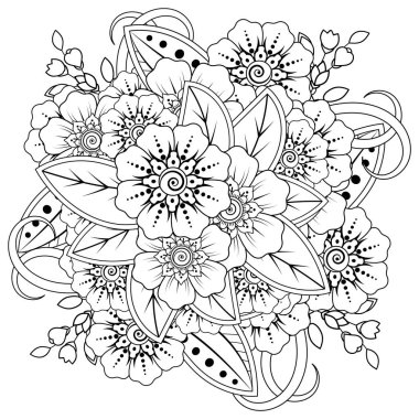 Mehndi 'nin kına, mehndi, dövme, dekorasyon çiçeği. Etnik doğu tarzında dekoratif bir süs. Karalama süsü. El çizimi çizimi çizimi. boyama kitabı sayfası.