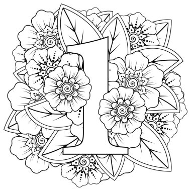 Mehndi 'nin kına, mehndi, dövme, dekorasyon çiçeği. Etnik doğu tarzında dekoratif bir süs. Karalama süsü. El çizimi çizimi çizimi. boyama kitabı sayfası.