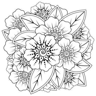 Mehndi 'nin kına, mehndi, dövme, dekorasyon çiçeği. Etnik doğu tarzında dekoratif bir süs. Karalama süsü. El çizimi çizimi çizimi. boyama kitabı sayfası.