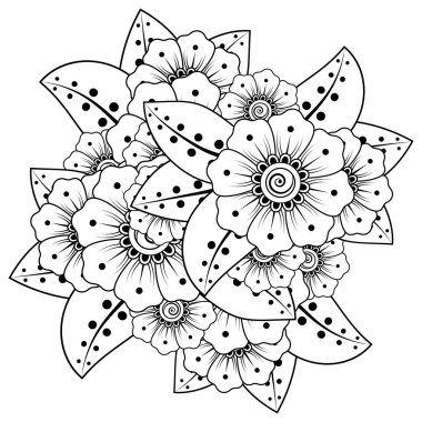 Mehndi 'nin kına, mehndi, dövme, dekorasyon çiçeği. Etnik doğu tarzında dekoratif bir süs. Karalama süsü. El çizimi çizimi çizimi. boyama kitabı sayfası.