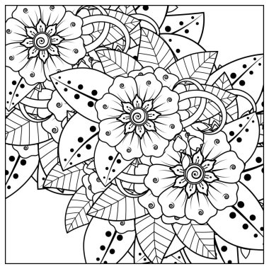 Mehndi 'nin kına, mehndi, dövme, dekorasyon çiçeği. Etnik doğu tarzında dekoratif bir süs. Karalama süsü. El çizimi çizimi çizimi. boyama kitabı sayfası.