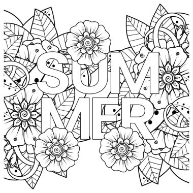 Mehndi 'nin kına, mehndi, dövme, dekorasyon çiçeği. Etnik doğu tarzında dekoratif bir süs. Karalama süsü. El çizimi çizimi çizimi. boyama kitabı sayfası.