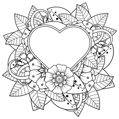 Mehndi 'nin kına, mehndi, dövme, dekorasyon çiçeği. Etnik doğu tarzında dekoratif bir süs. Karalama süsü. El çizimi çizimi çizimi. boyama kitabı sayfası.