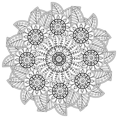 Mehndi 'nin kına, mehndi, dövme, dekorasyon çiçeği. Etnik doğu tarzında dekoratif bir süs. Karalama süsü. El çizimi çizimi çizimi. boyama kitabı sayfası.