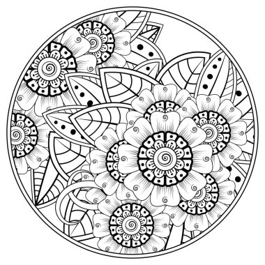 Mehndi 'nin kına, mehndi, dövme, dekorasyon çiçeği. Etnik doğu tarzında dekoratif bir süs. Karalama süsü. El çizimi çizimi çizimi. boyama kitabı sayfası.