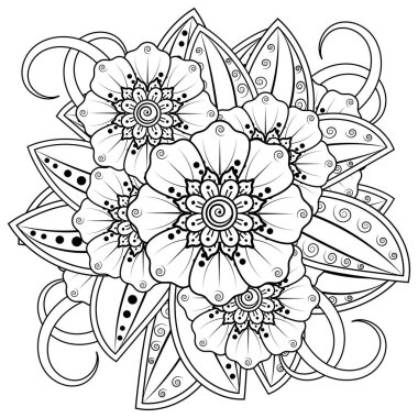 Mehndi 'nin kına, mehndi, dövme, dekorasyon çiçeği. Etnik doğu tarzında dekoratif bir süs. Karalama süsü. El çizimi çizimi çizimi. boyama kitabı sayfası.