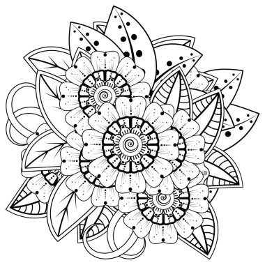 Mehndi 'nin kına, mehndi, dövme, dekorasyon çiçeği. Etnik doğu tarzında dekoratif bir süs. Karalama süsü. El çizimi çizimi çizimi. boyama kitabı sayfası.