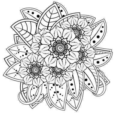 Mehndi 'nin kına, mehndi, dövme, dekorasyon çiçeği. Etnik doğu tarzında dekoratif bir süs. Karalama süsü. El çizimi çizimi çizimi. boyama kitabı sayfası.