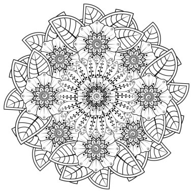 Mehndi 'nin kına, mehndi, dövme, dekorasyon çiçeği. Etnik doğu tarzında dekoratif bir süs. Karalama süsü. El çizimi çizimi çizimi. boyama kitabı sayfası.