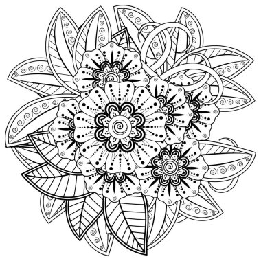 Mehndi 'nin kına, mehndi, dövme, dekorasyon çiçeği. Etnik doğu tarzında dekoratif bir süs. Karalama süsü. El çizimi çizimi çizimi. boyama kitabı sayfası.